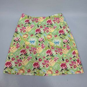 Yuka Resort 17" Skirt Green With Red Yellow Floral Blue Butterfly Size 4 Lined